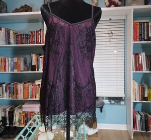 Shein Lace-Trim Satin Chemise Slip - Purple